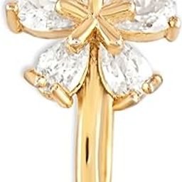 Gold Tone Cubic Zirconia Flower Contemporary Brass Clip On Nose Pin For Women-ZPFK17181-23