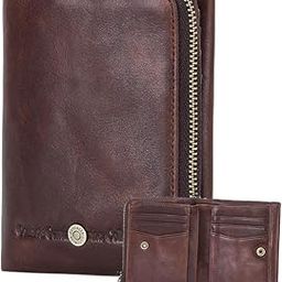 Small Leather Wallet for Men Bifold Coin Purse RFID Blocking Card Holder Vintage Wallet with Zipper Coin Pocket 13 Card Slots, Minimalism-32