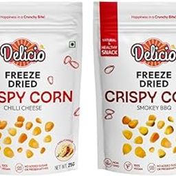 DELICIO Freeze Dried Crispy Corn Snack Combo – Chili Cheese & Smokey BBQ 25g (Pack of 2) | 100% Natural, Vegan, No GMO, No Preservatives, No Added Sugar | Healthy Snack for Kids & Adults-image-38