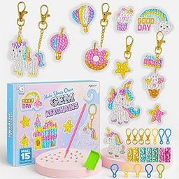 Storio DIY Gem Keychain Kit for Girls | Make Your Own Keychains with Gem Stickers | Fun Art & Craft Toy for Kids | Gift for Girls Age 5+-12