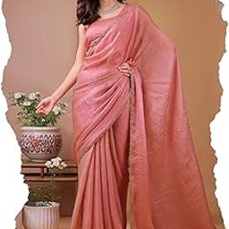Womens New Latest Party Fancy Bollywood Style Fendy Two Tone Chiffon Embellished Hand Lace Work Saree with Blouse-image-7
