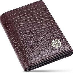 Croc Brown Wallets for Man - Trifold Genuine Leather Men Wallet, RFID Protection, 5 Card Slots, 2 ID Windows, Currency Slots, Snap Button Closure, Gift Box Included, Gift for Men-image-52