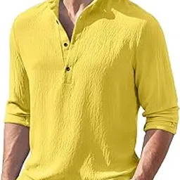 bellstone Men's Polycotton Solid Regular Kurta (KURTA1602_MAHENDI_M_Yellow-picture-3