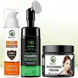 Herbal Skin Glow combo Set - SPF 50 Sunscreen Lotion 50ml, Tea Tree Foaming Face Wash 150ml with Brush, Whitening Cream 100g-image-54