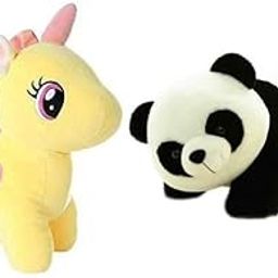TOYS HUB Pack of 2 Elegant Animal Soft Stuffed Plush Toys for Kids/Childrens/Boys/Girls Playing Birthday Gift Soft Fur Toys Combo Yellow Unicorn,Panda-image-30
