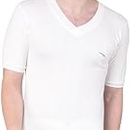 Ultra Thermal V Neck Half Sleeve Top for Men Off White-picture-19