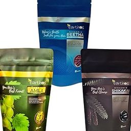 Earthos Organic Hair Care Powder Set, Amla, Reetha, Shikakai | Natural Hair Cleansing and Nourishing | 100g each (300g, 100g*3) | 100% Natural | Authentic | Chemical free-28
