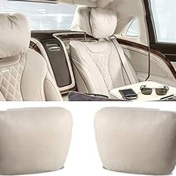 24x7 eMall 2pc Universal Car Soft Pillow Compatible with Mercedes Benz Maybach and All Other Cars Premium Suede Material Luxurious Headrest Ultra S Class Type Cushion Pack of 2 (Beige)-image-57