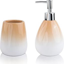 Ceramic Soap Dispenser for Wash Basin - Handwash Dispenser Bottle - Leak-Proof Design with Silver Glossy BPA-Free Pump, Omra, Peach with Holder,SoapDispenser_OmraCombo_PeachHolder-image-57