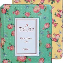 Instax Album Set, WarmHut Bundles Set of 2 Vintage Flower Floral Mini Photo Album, for Fuji Fujifilm Instax Mini 8 90 Polaroid, 3-inch Business Credit Name Card Holder (Green/Yellow)-22