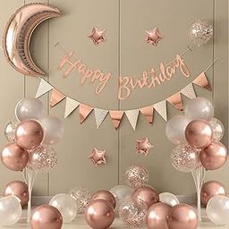 Party Propz Birthday Decoration Kit for Girls – 42 Pcs Rose Gold Birthday Decoration Kit with Foil Balloons, Happy Birthday Banner & Rose Gold Balloons for Decoration (Latex, Cardstock, Foil)-24