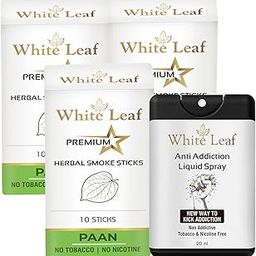 White Leaf Natural Herbal Cigarettes Paan Flavour(30 Sticks) 100% Tobacco-Free and Nicotine-Free With Anti Addiction Shot Spray 20 ml Made From Ayurvedic Herbs | Free From Additives and Chemicals Free-image-52