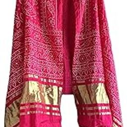 Traditional Poly Crap Bandhej/Bandhani Print Dupatta with Golden Zari Border| Lagdi Patta Design Ideal For ChaniyaCholi, Lehenga | 2.5 mtrs Long | Navratri Wear For Women.-image-71