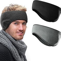 Winter Polyester Headbands for Unisex Non Slip Fleece Thick Ear Warmers Cold Weather Sports Workout Running Earmuffs 2 Pack - Black and Grey-image-90