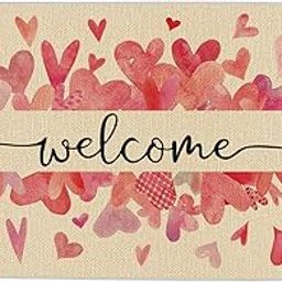 TAJWE Valentines Door Mat Love Heart Welcome Decorative Doormat Valentine’s Day Anniversary Wedding Low Profile Sturdy Floor Mat Rug for Indoor Outdoor 17x29 Inch-picture-9