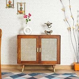 NAVYA FURNITURE Solid Sheesham Wooden Sideboard Cabinet for Living Room, Drawing Room, Office & Lounge | 2-Door Cabinet Storage with Rattan Cane Detailing | Natural Finish-image-16