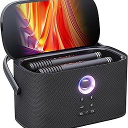 Ikarao Portable Karaoke Machine, 8-Inch Screen with Lyrics Display, 2 Self Charging Wireless Mics, 140W, Bass Boost, Handle, Karaoke App, Karaoke Machine for Adults, Home, Backyard, Gift for Holiday-18