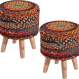 Kuber Industries Pack of 2 Fluffy & Comfortable Aesthetic Ottoman for Sitting | Vanity Cushion Mudde & Puffy Sitting Stool for Living Room | Multi Chindi- Brown-image-46