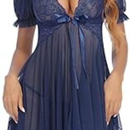 Sexy Lace Babydoll Nightwear for Women – Elegant Lingerie with Adjustable Straps & Sheer Design (Navy, Free Size)-image-70