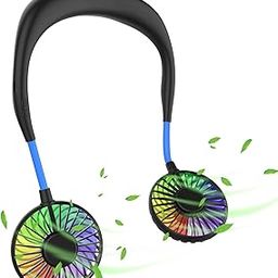 KGDA Mini USB Fan - Rechargeable Portable Headphone Design Wearable Neckband Fan?3 Level Air Flow?7 LED Lights?360 Degree Free Rotation Neck Band-28