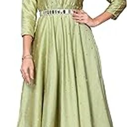 Women's Ethnic Long Gown with Mirror Work Belt in Silk Base Fabric-image-32
