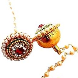 Gold Plated Rajasthani/Rajputi Kundan Pearl Studded Borla Matha Patti Maang Tikka for Women (Borla1GLD-1)-image-2