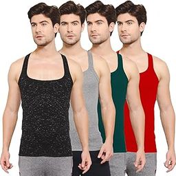 Men's Cotton Solid Multicolors Square Neck Sleeveless Gym Vest - Pack of 4 (222)-image-35