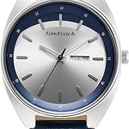 Snob X Analog Mens Silver Dial Leather Strap Watch for Guys-3292SL01-10