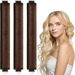 Street27® 3 Pcs Heatless Hair Rods Set Flexible Curler Satin Headband Rollers for all Hair Soft Overnight Curlers to Sleep Long Hair Styling Tools Comfortable Salon Curls Without Heat Damage (Coffee, No)-1