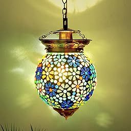 Homesake Handcrafted Mosaic Glass Hanging Lamp - Turkish Moroccan Style Pendant Light for Home Decor, Bohemian Chandelier, Unique Lighting Fixture, Modern Ceiling Light, Stylish Pendant Light(Multi)-image-68