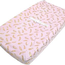 American Baby Company Heavenly Soft Chenille Fitted Contoured Cover, Sparkle Gold Feather on Solid Pink, Changing Pad-image-7