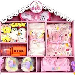 Little Surprise Box 22 Pcs Baby Wooden Dollhouse New Bron Baby Hamper Pink (6-12 Months)-image-53