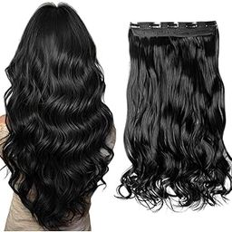 D-DIVINE Women Hair Extension Long Curly Wavy Black 22 Inches Hairpiece With 5 Clip/Hair Extension for Women-picture-6
