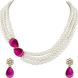 Faux Pearl Crystal Necklace & Jewelry Set Gift for Women-image-57