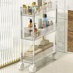 MosQuick® 3 Tier Acrylic Slim Trolley Rack Cart, 13 cm Wide Kitchen Trolley Kitchen Organizer Kitchen Storage Rack Bathroom Organiser, Ideal Salon Trolley Perfect Racks for Storage Multipurpose.-13