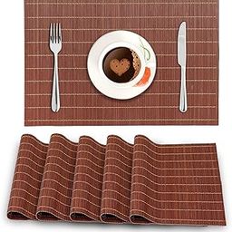 HOKIPO Heat Resistant Bamboo Placemats Set of 6 Dining Table Mats, 45x30 cm, (AR-3646) Cinnamon Brown-image-13