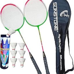 SUNSTONE Badminton Rackets 2 Piece Multi Colour with 6 Feather Shuttle Cocks with Full Cover-image-29