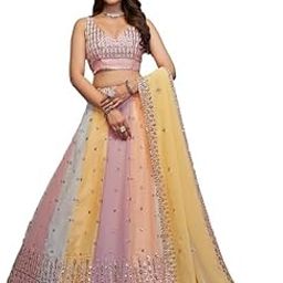 Women's Unstitched Embroidered Georgette Multi Colour Lehenga Choli With Dupatta Set-picture-25