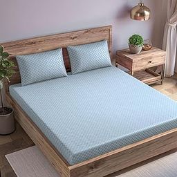 Trance Home Linen Premium Pure 100% Cotton 300TC Jacquard Weave King Size Flat Bedsheet with 2 Pillow Covers | Hypoallergenic & Ultimate Comfort for Skin (108 x 108 inch, Slate Blue)-image-13