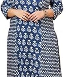 Women's Indigo Printed Pure Cotton Kurta with Palazzo (Plus-714_6XL_Blue)-42
