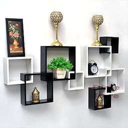 Dime Store Wooden Intersecting Wall Shelves Set of 8 (Standard, Black and White)-4