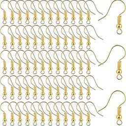 INDIKONB Jewellery Making Earring Hooks | Brass Metal Fish Hook Findings for DIY Earrings, Silk Thread Jewellery, Earring Making Material & Jewellery Craft Kits (100 Pcs Gold)-24