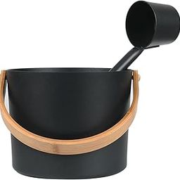 Activane Luxurious Finnish Sauna Aluminum Bucket, Long Handle Spoon Set Matching Ladle Sauna Barrel, Perfect Props for Bathrooms, Saunas & Steam Baths (7L), black-picture-22