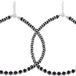 Black and Silver Moti Anklet for Women & Girls | Stylish Payal | Nazariya Anklet 2 Piece Set (Pack of 2)-19