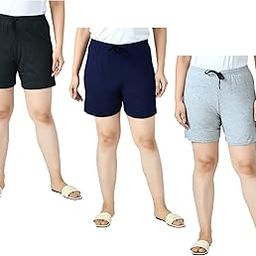 IndiWeaves Women's Cotton Solid Regular Shorts [Pack of 3]-picture-2