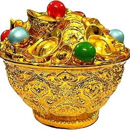 numeroastro Feng Shui Wealth Bowl for Wealth & Prosperity in Resin with Glossy Golden Colour (Height-10 Cms Approx) (1 Pc)-image-71