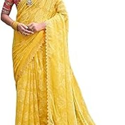 Women's Chiffon Embellished Floral Bagru Saree With Unstitched Blouse Piece-picture-55