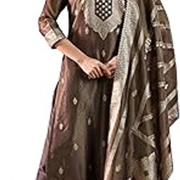 Brown Silk Blend Woven Design Kurta Sets for Women-image-11