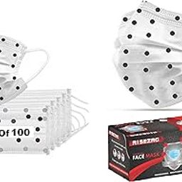 Printed Surgical 3 Layer Masks with Nose Clip For Women (White,Non Woven fabric, Disposable Pack of 100 Pieces), Without Valve-image-87