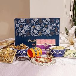 Healthy Master Memories Rakhi Box | Box of 9 Gift Hamper for Brother | Healthy Snacks, Chips, Dry Fruit Laddu, Bars, Almond Chocolate, Kismis, Pudina Snacks, Eraser, Kumkum Chawal & Rakhi-image-57